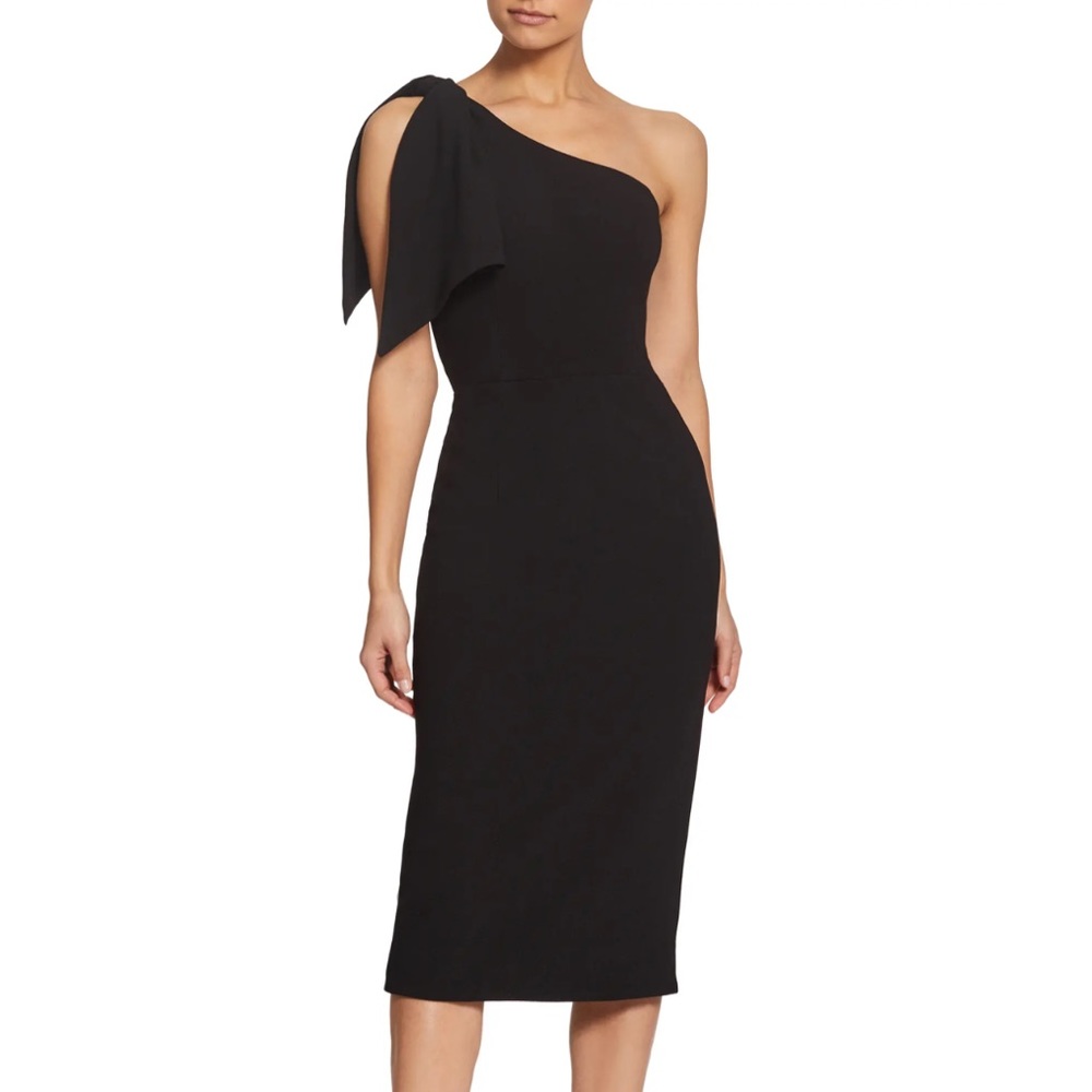Dress the Population Tiffany Black Crepe One Shoulder Bow Dress
